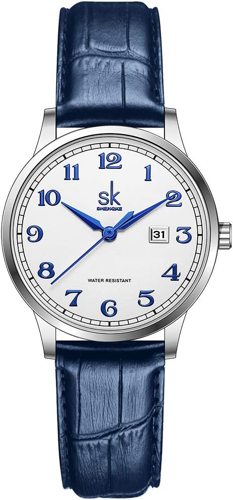 SHENGKE SK Classic Business Women Watches with Stainless Steel Band and Genuine Leather Elegant Ladies Calendar Watch