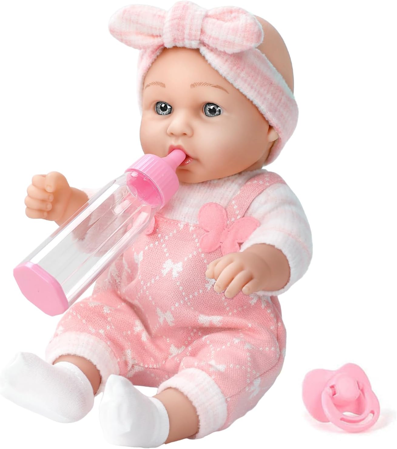 12" Baby Doll with Clothes and Accessories Set in Gift Box,12 Inch Baby Care Game Playset with Pacifier Feeding Bottle First Baby Dolls Toy Stuff Gift Idea for Toddler Girl Age 3+