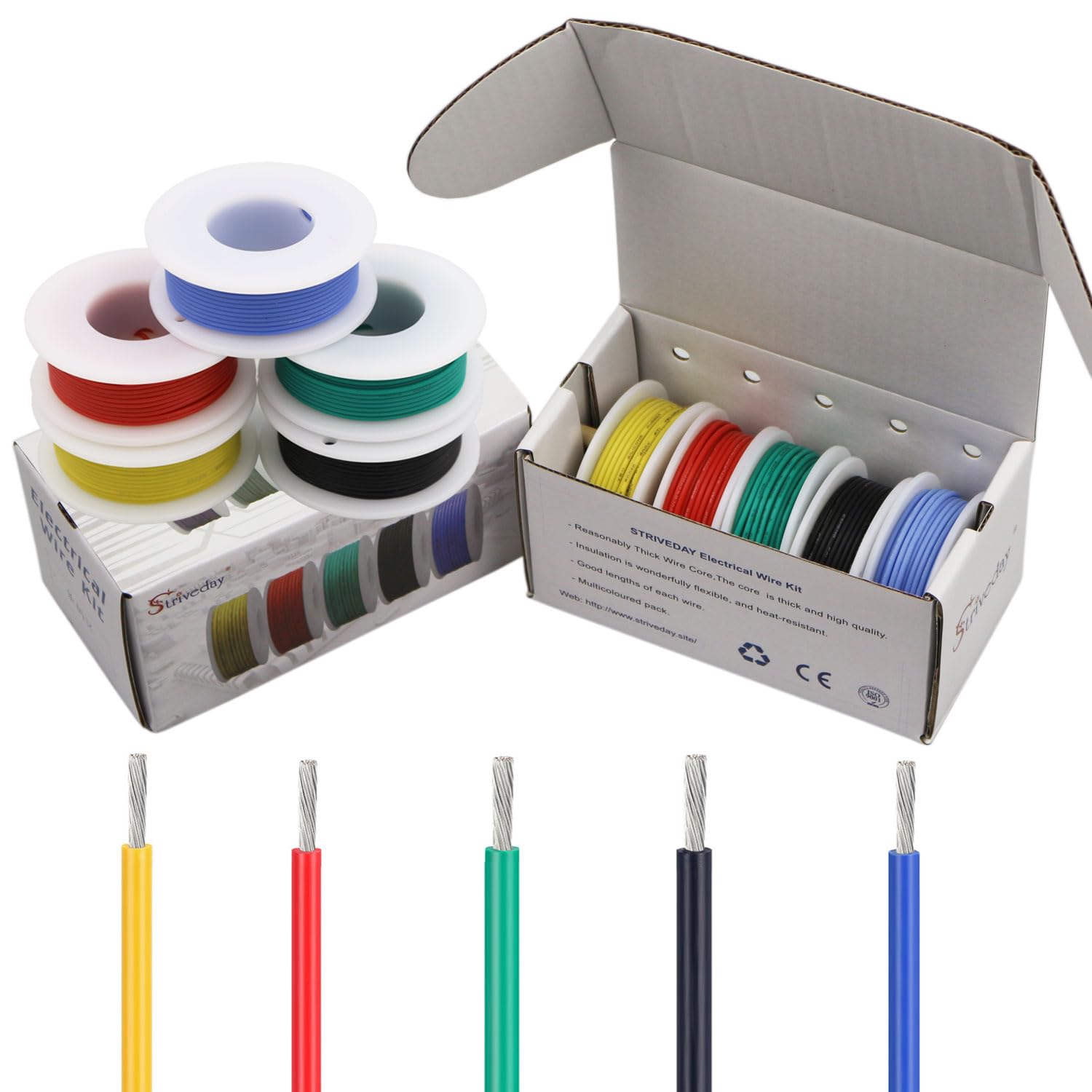 30AWG Tinned Copper Silicone Hook Up Wire 600V Stranded Electrical Cable for DIY Electronics & Electrical Projects (Box-1)