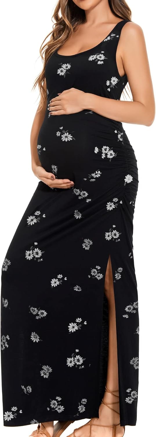 Smallshow Women's Long Maternity Dress Split Sleeveless Pregnancy Clothes