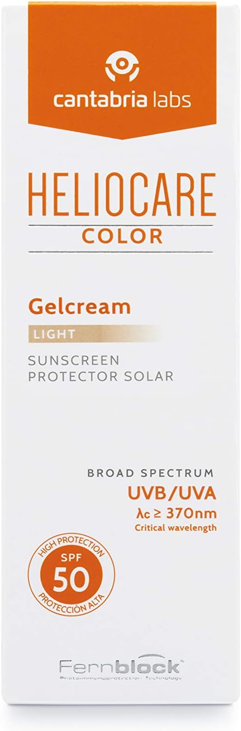 Heliocare Gelcream Colour Light SPF 50 50ml / Sun Cream For Face/Daily UVA UVB Anti-Ageing Sunscreen Protection/Suits All Skin Types/Natural-looking Foundation Coverage