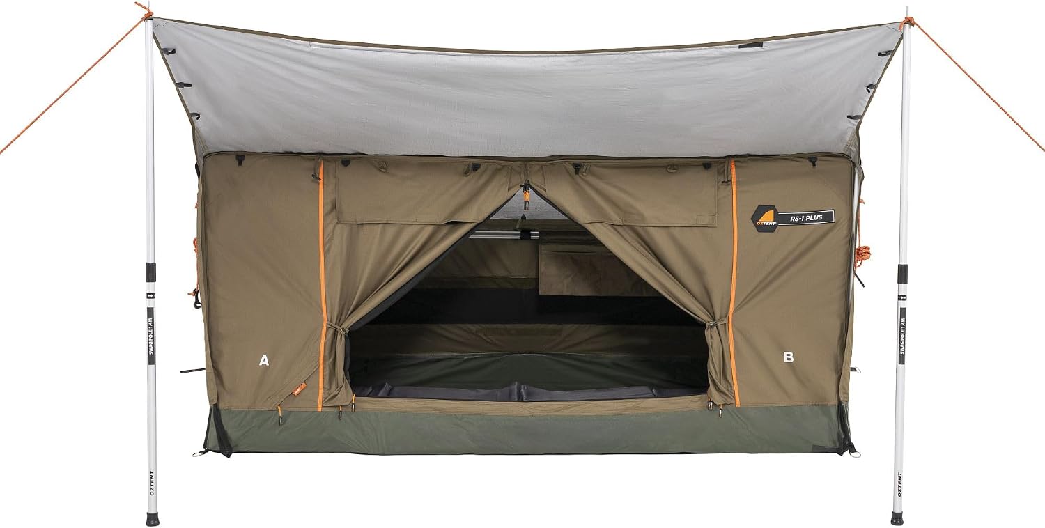Oztent RS-1 Plus King Single Swag, 30 Second Setup Camping Swag for 1 Person, SkyMesh Skylight, Included Fly, Waterproof ModCan™ 300D Ripstop Polyester, Aluminum Frame