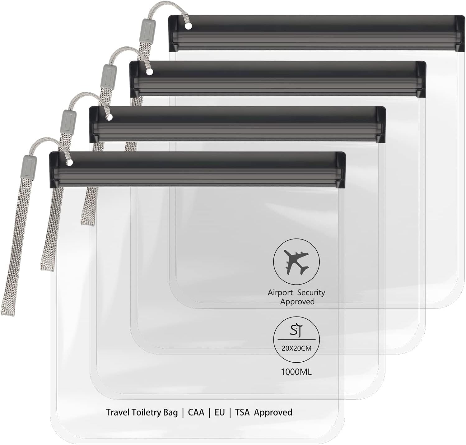 4PC Airport Security Liquids Bags 20X20 cm Clear TSA Approved Security Toiletry Bag Approved Hand Luggage Regulations Waterproof Liquids Wash Bags Travel Accessorie Holiday Essentials for Women/Men