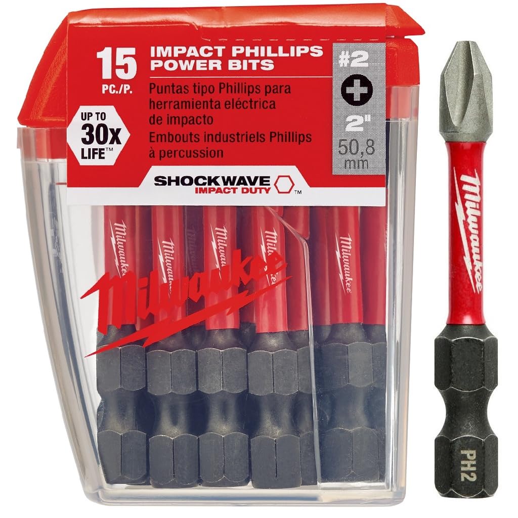 MILWAUKEE ELECTRIC TOOL 48-32-5004 Shockwave 2" Power Bit Phillips #2 15 Piece Contractor Pack
