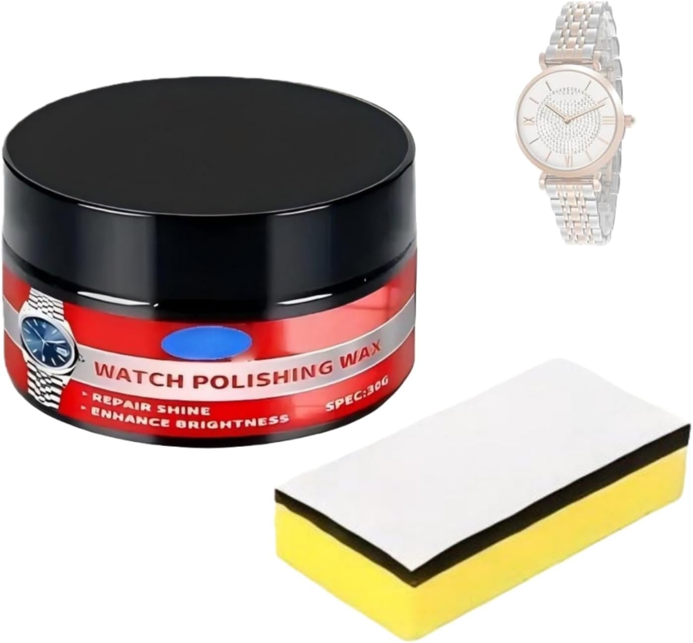Watch Polishing Kit,Watch Glass Scratch Remover,Premium Polishing and Cleaning Paste with Sponge,Watch Cleaning Kit,Metal Polishing Kit,Watches,Bands,Glass Scratch Remover,Metal Cleaner,30g