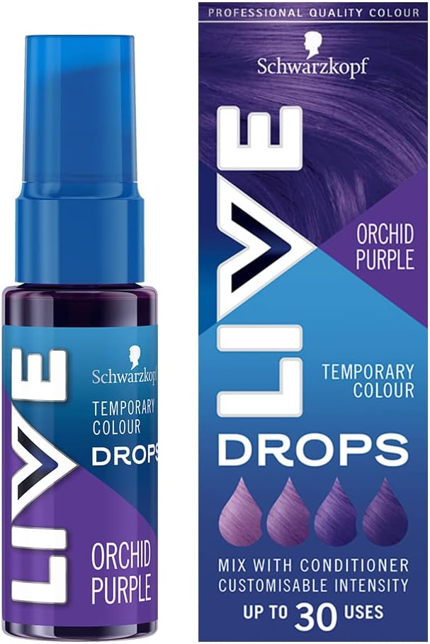 Schwarzkopf LIVE Colour Drops Orchid Purple Semi-Permanent Hair Dye, 30ml, Hair Colour that Lasts 2-12 Washes, Purple Hair Dye Drops