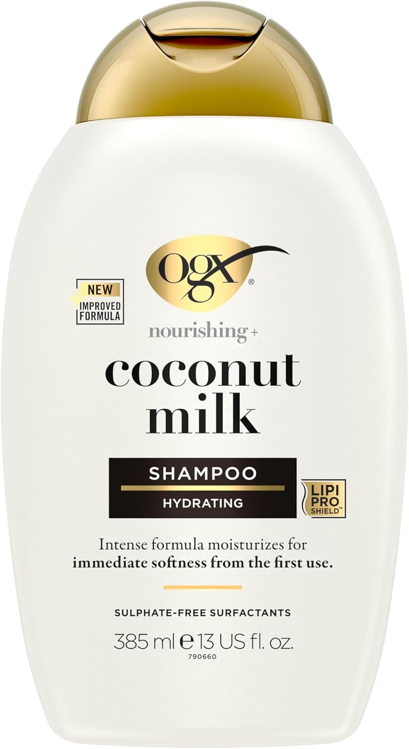 OGX Coconut Milk Nourishing Hair Shampoo, Adds Hydration, for Dry Hair, Sulfate Free Surfactants, 385ml