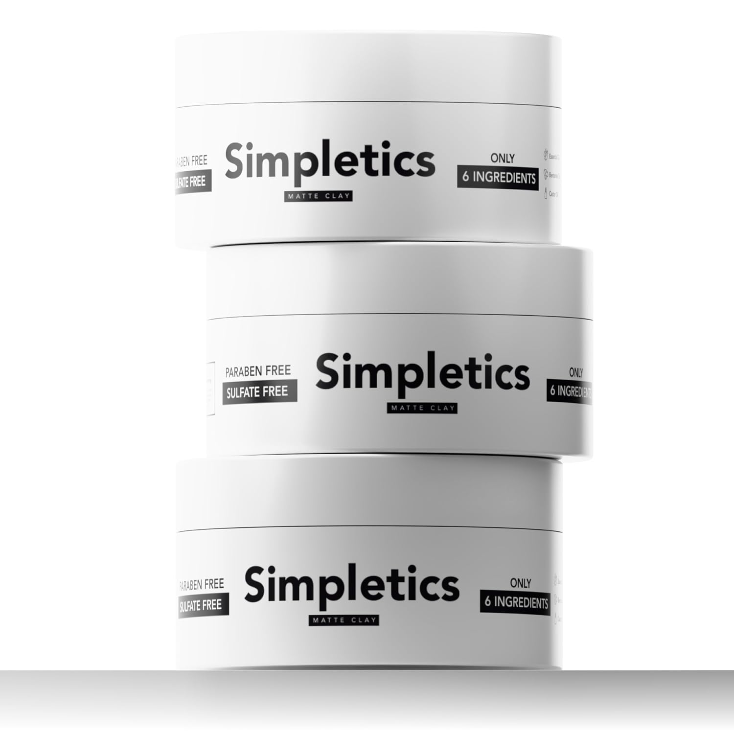 Simpletics Hair Clay for Men (Vanilla Scent) – Natural 6 Ingredient Matte Styling Clay with Beeswax & Coconut Oil – Strong Hold, Water Based, Non-Greasy – Adds Texture & Volume – 2oz