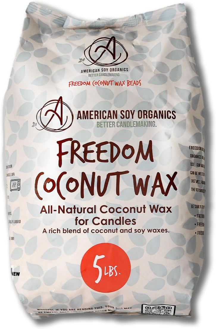 American Soy Organics Freedom Coconut Soy Wax Beads for Candle Making - Natural Candle Making Supplies - Paraffin-Free,Beeswax-Free Coconut Candle Wax for Container Candles,Tealights, Wax Melts 5 lbs