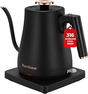 Gooseneck Electric Kettle, Northmas Electric Tea Kettle Auto Shut Off, 316 Stainless Steel Inner, 1L/1200W Fast Boiling Hot Water Kettle Electric for Pour Over Coffee & Tea, Boil-Dry Protection, Black