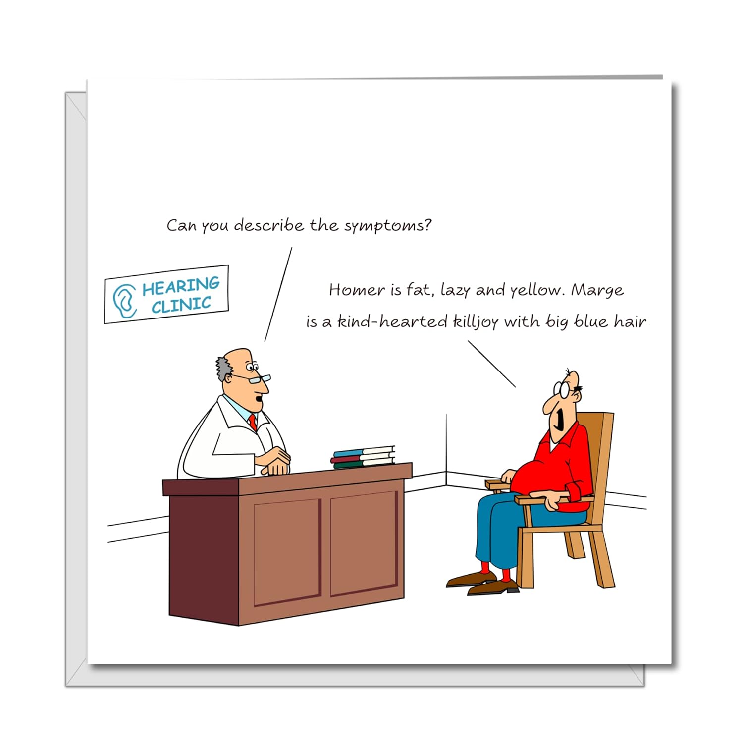 Funny Get Well Soon Card - Doctor Hearing Consultant Homer Fat Lazy Yellow Marge Kind - Hearted Killjoy with Big Blue Hair - Thank You Card for Doctor - Greeting Card for Friends Family