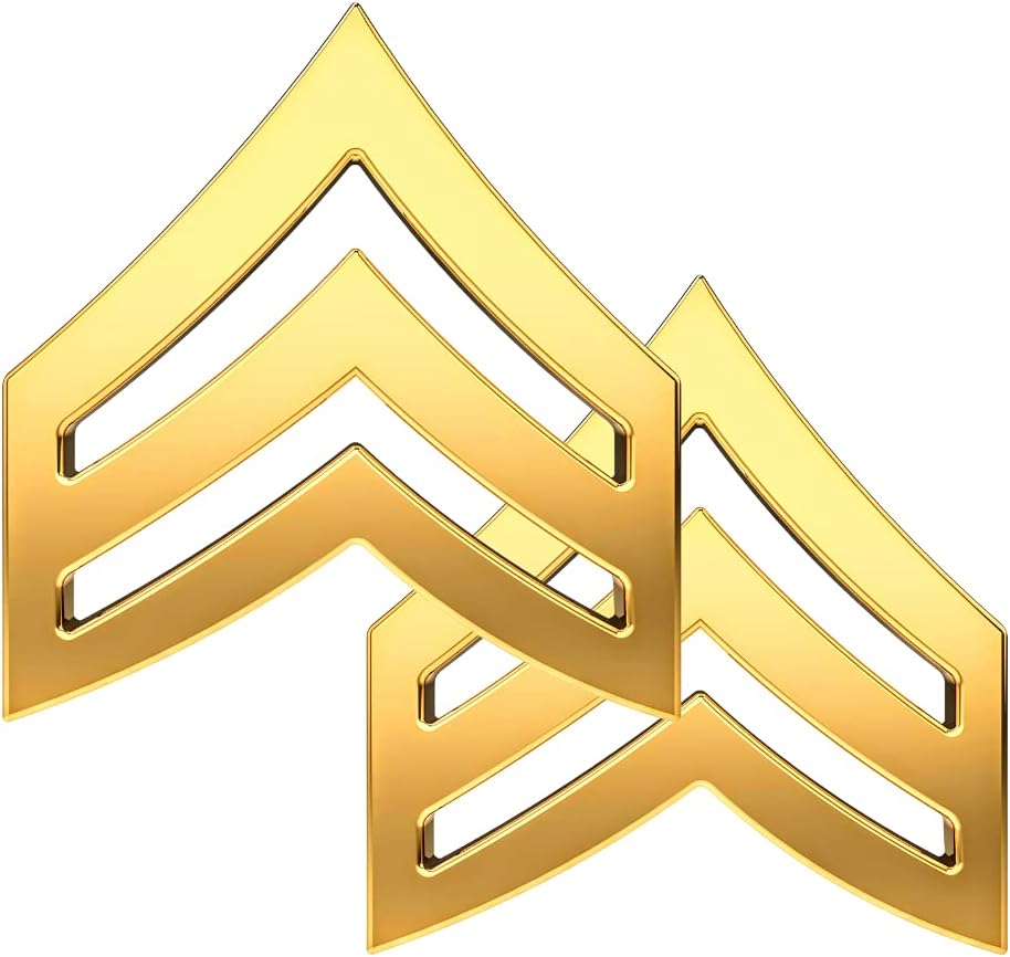 Sergeant Chevrons Collar Brass Pins -Set of Two Rank Insignia Police Military Uniform Pins. Choose between gold, silver, and matt black.