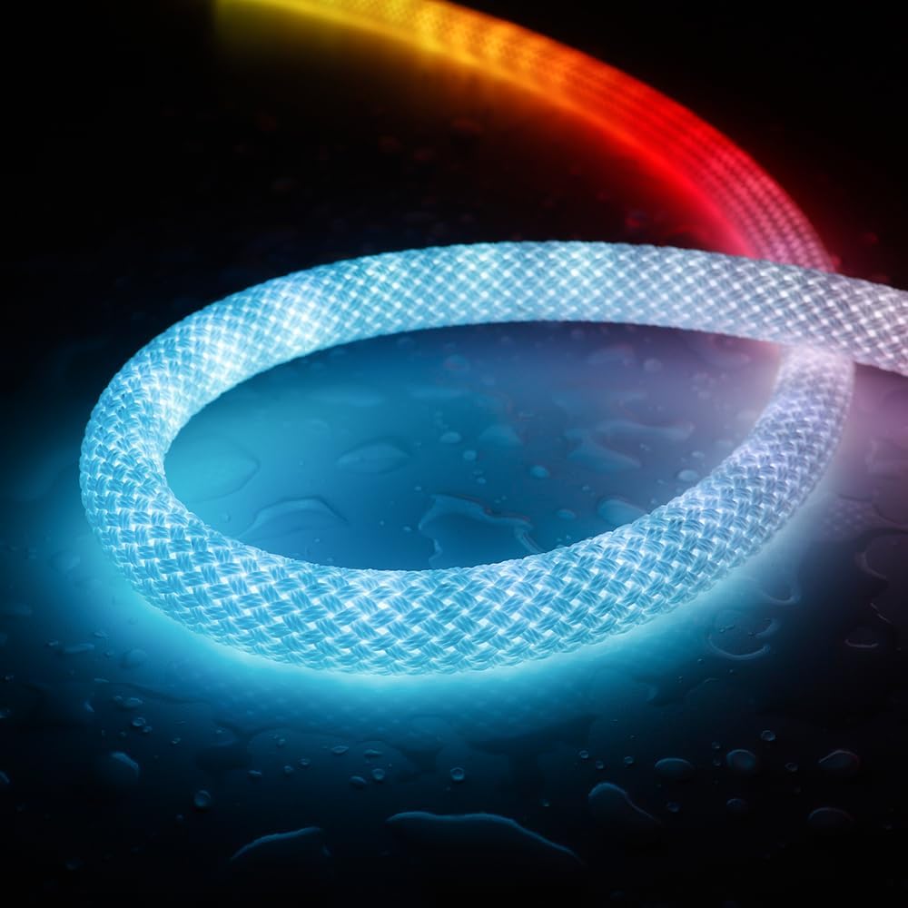 3.2FT WS2811 WS2812B 360 Degree Round Reticulate Pattern Neon LED Strip 50Leds/m Smart RGB+IC Flexible Silicon Dream Color Rope Light Tape DC5V(No Adapter or Controller)