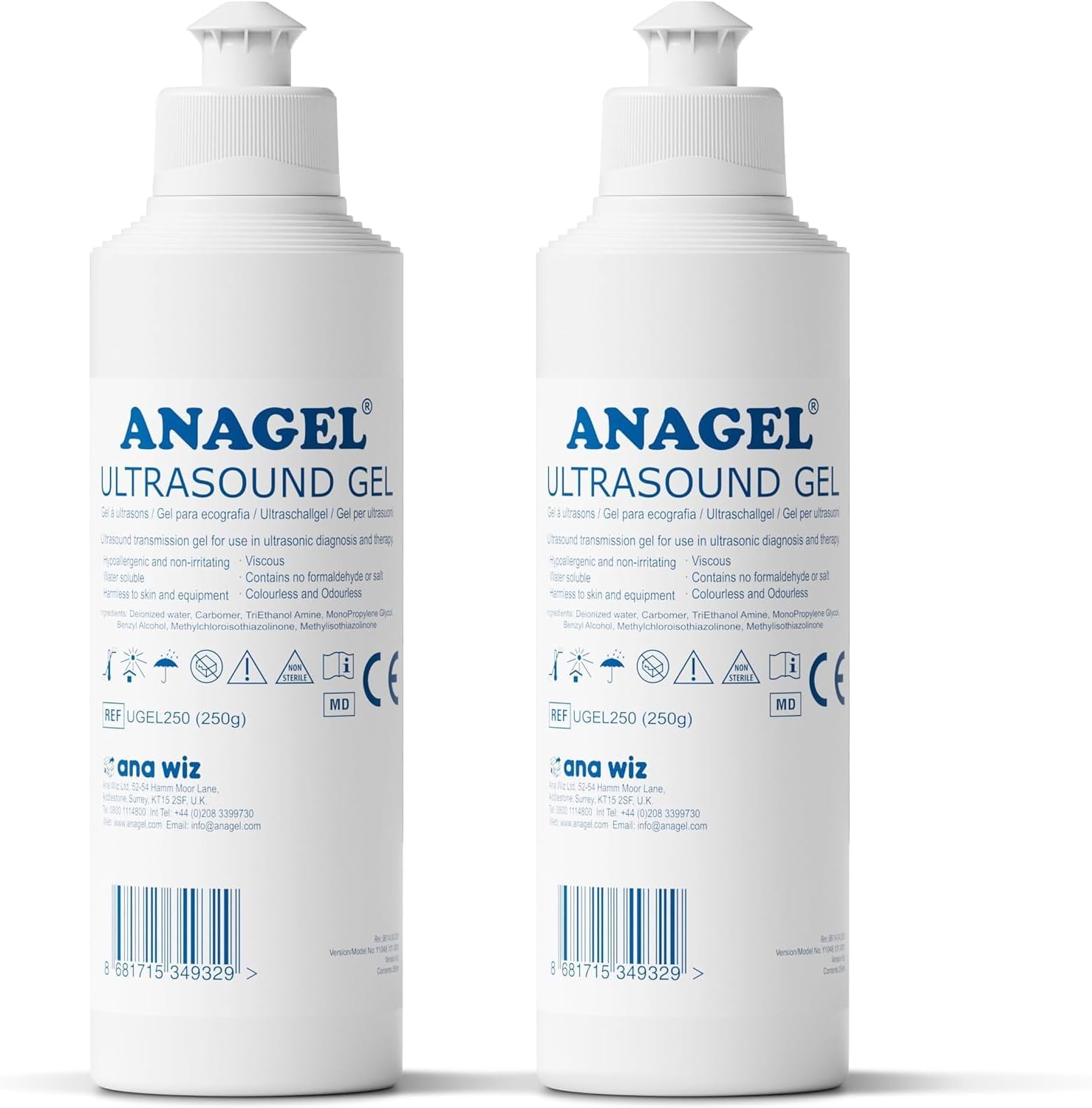 Anagel 250ml Ultrasound Transmission Gel - Pack of 2