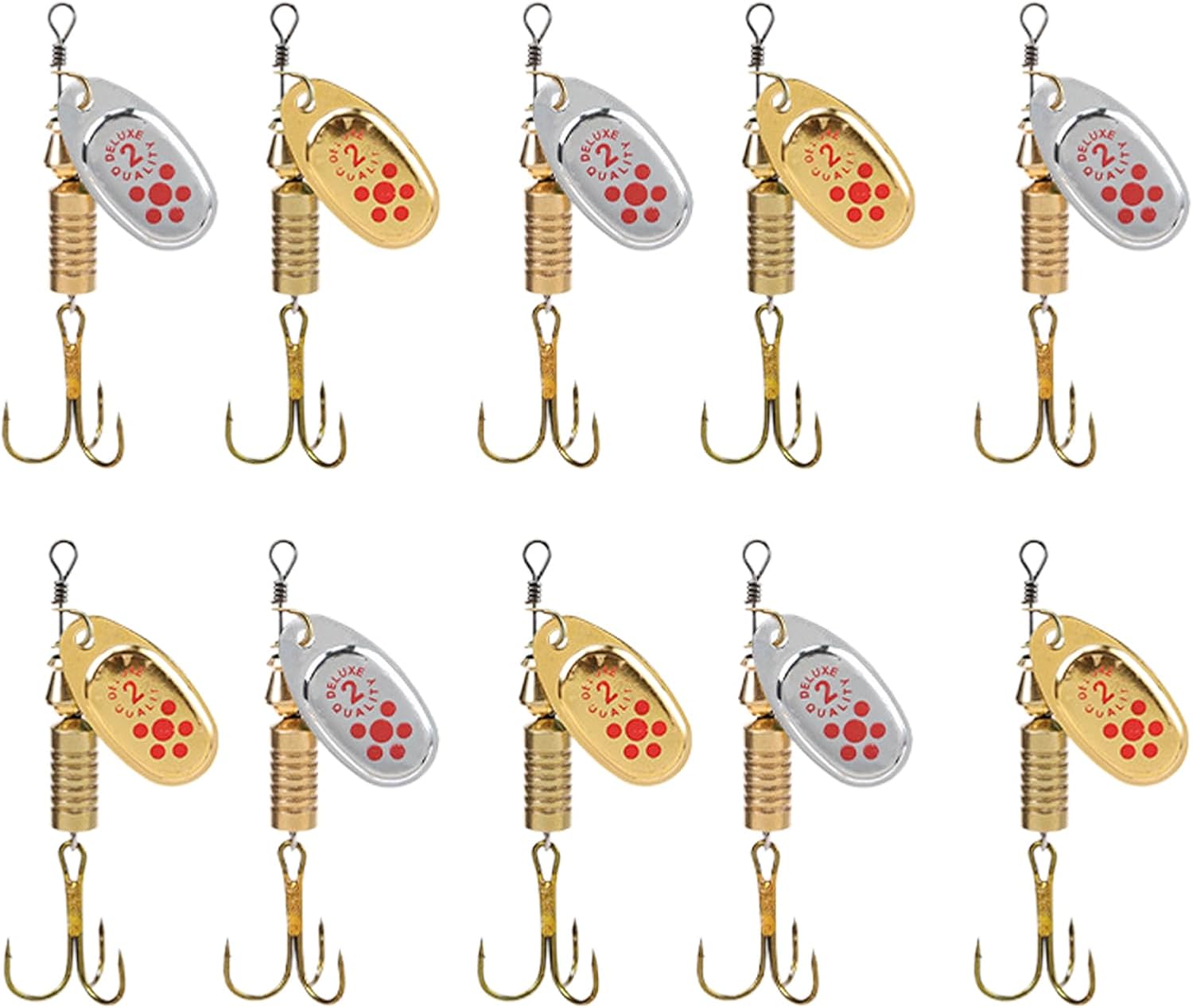 Birtern Set Of 10 Fishing Spinner Baits Fishing Lures Spinners Gold Silver Spinnerbait Smooth Spoons Rigs Casting Spoon Lures Metal Artificial Treble Hooks For Salmon Walleye Perch