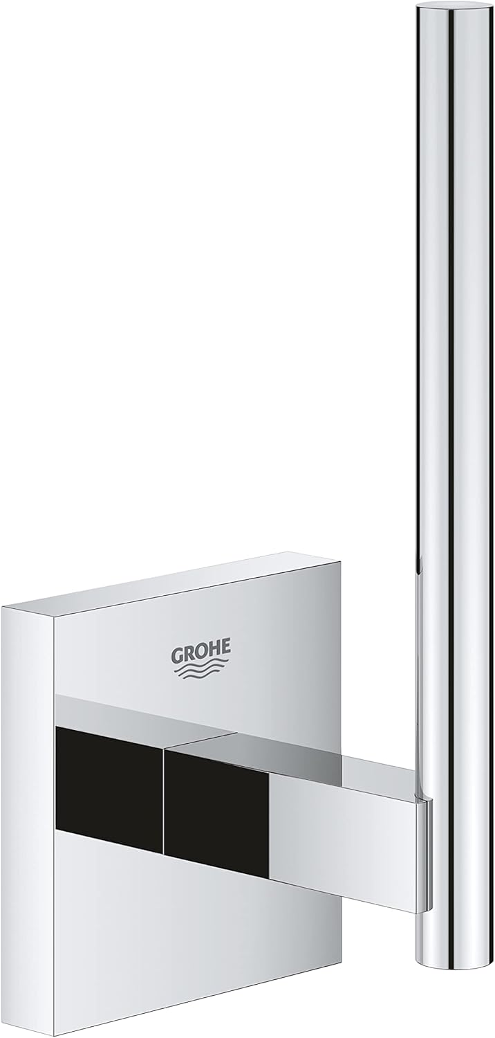 GROHE Start Cube Spare Toilet Roll Holder (Material: Metal, Wall Mounted, Concealed Fastening, with Screws and Dowels), Size 134 mm, Extra Easy to Fit with GROHE QuickGlue, Chrome, 40979000