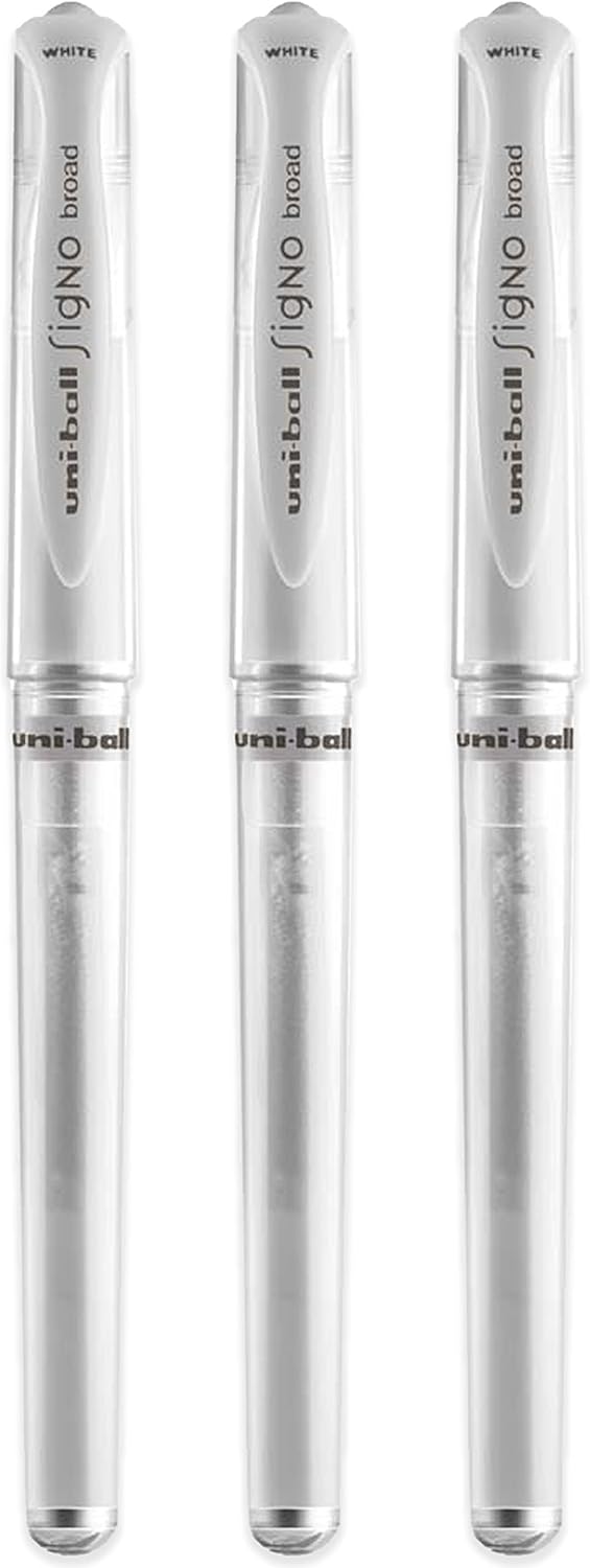 Uni-ball UM 153 Signo Broad Point Gel Pen - White - Pack of 3