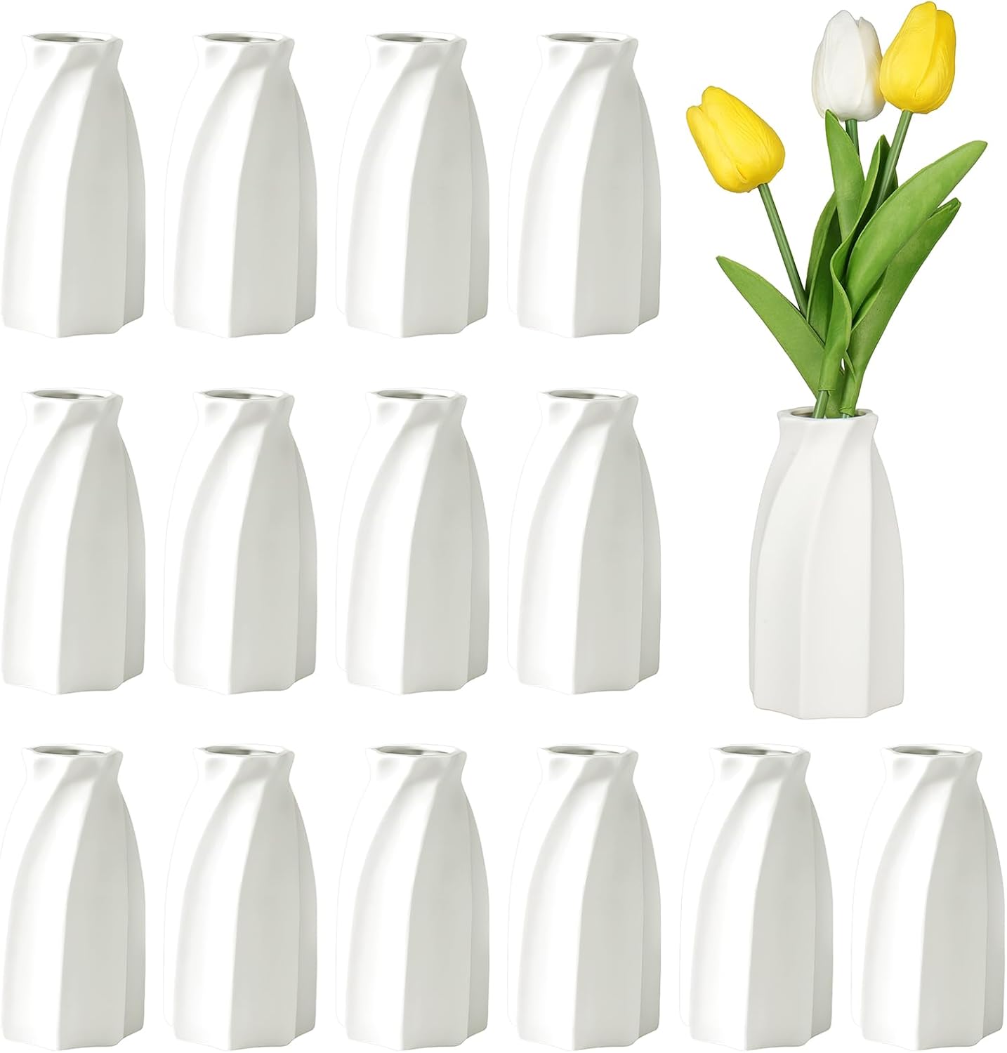 15pcs White Ceramic Bud Vases Bulk, 3.8 Inch Boho Small Vases in Bulk for Flowers, Mini Vases for Centerpieces for Dry Flowers, Pampas Garss for Home Wedding Party Table Decor