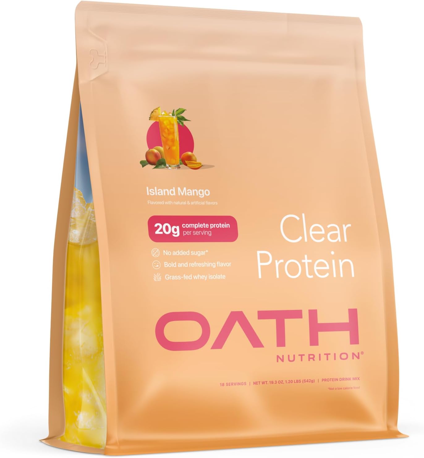 Clear Whey Isolate Protein Powder, Island Mango, 20g Complete Protein per Serving, No Added Sugar, Grass-Fed, 18 Servings