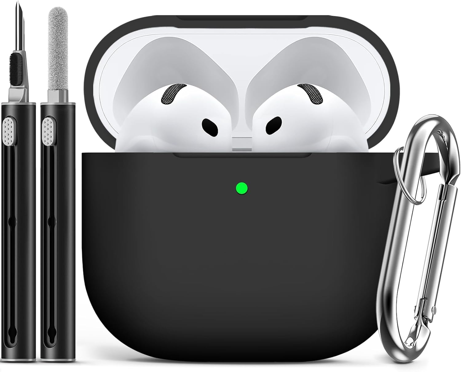 for AirPods 4 Case Cover 2024 with Cleaner Kit,Soft Silicone Protective Case for Apple AirPods 4th Generation Case for Women Men,AirPod 4 Case Accessories with Keychain-Black