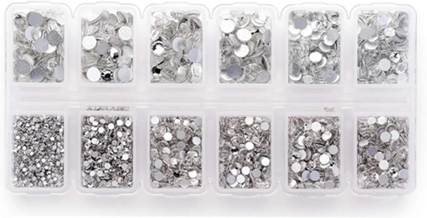 4200 Pack Clear Flat Back Rhinestones for Craft, Round Crystal Gems Stickers for Clothes, 1.5 mm - 4.8 mm, 6 Sizes