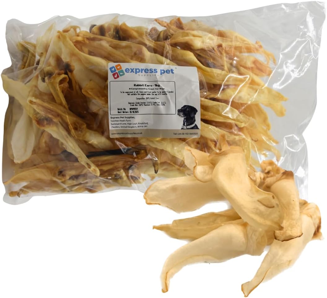 Express Pet Supplies 500g Rabbit Ears Natural Hypoallergenic Dog Treat Chew Low Fat/Odour (Approximately 40-50 Ears)