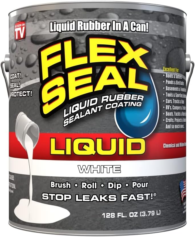 Flex Seal Liquid, 1 Gallon, White, Liquid Rubber Coating Sealant, Waterproof, Flexible, Breathable, and UV Resistant, Roof Repair, Basements, RV, Campers, Trailers, Marine, EPDM, Masonry