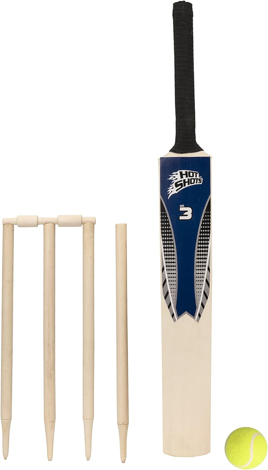 Wowow Toys Junior Cricket Set | Size 5 Wooden Cricket Bat Set | Kids Cricket Sports Training Set | Outdoor Sports Equipment | Garden Games for Kids Camping and Holiday Games| Ages 3+