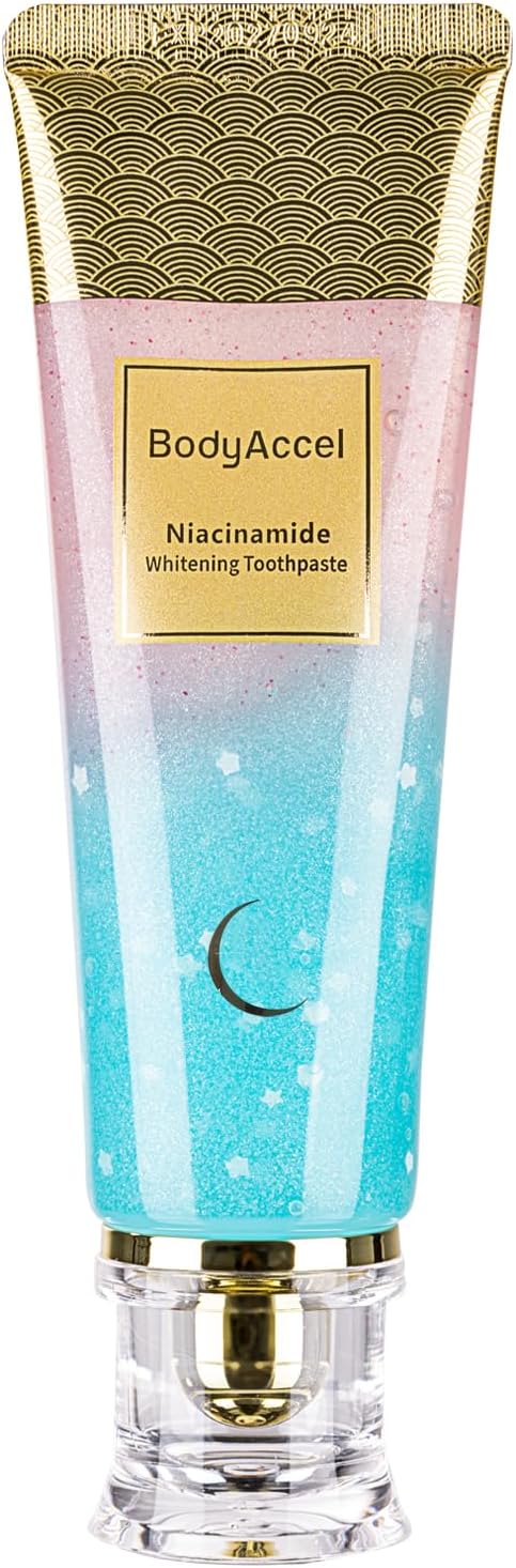 Niacinamide Whitening Toothpaste, BodyAccel Niacinamide Intensive Whitening Toothpaste with Natural Gentle Care Deep Stain Removal Clean Peach Flavor, Improves Gum Health, Fresh Breath (1)