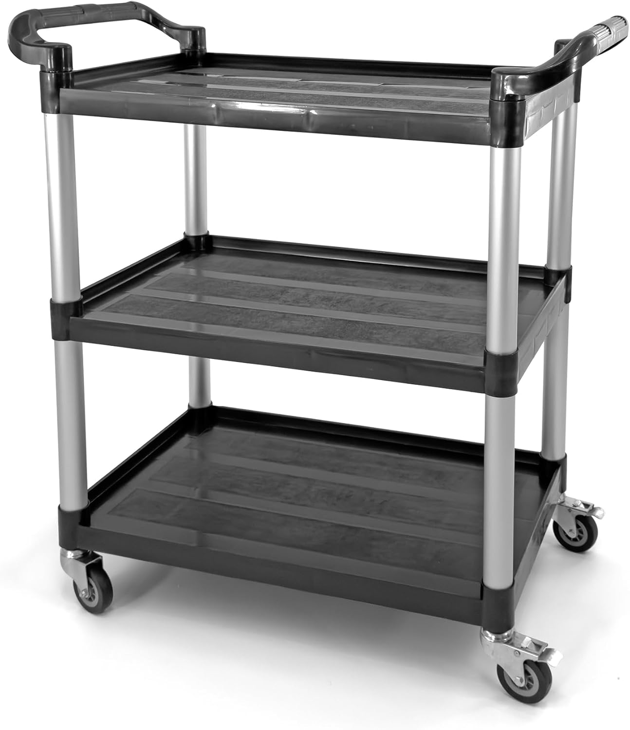 Commercial 3-Shelf Rolling Service Utility Cart | Capacity 390 lbs. | 37" x 34" x 16" | Black