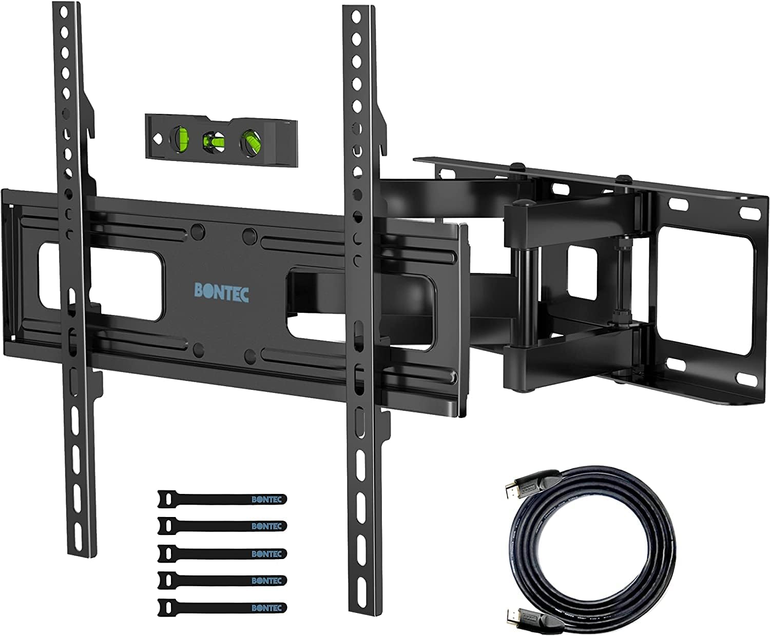 BONTEC Full Motion TV Wall Mount for 23-70 inch LED OLED OLCD UHD Flat Curved TVs, Tilt Swivel Dual Articulating 6 Arms TV Bracket Supports Up to 99lbs, Max VESA 400x400mm, Fit 8/12/16" Studs