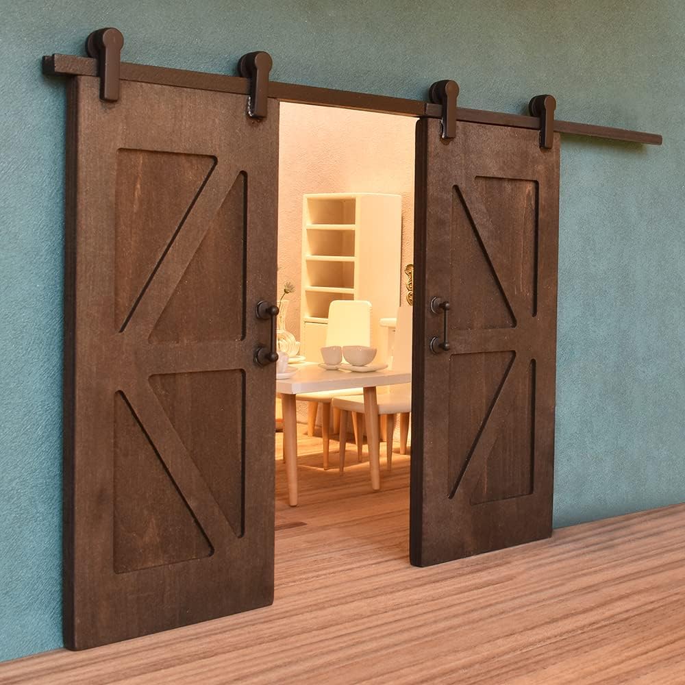 iLAND Dollhouse Accessories - Wooden Dollhouse Doors on 1:12 Scale, 2pcs Miniature Sliding Barn Doors