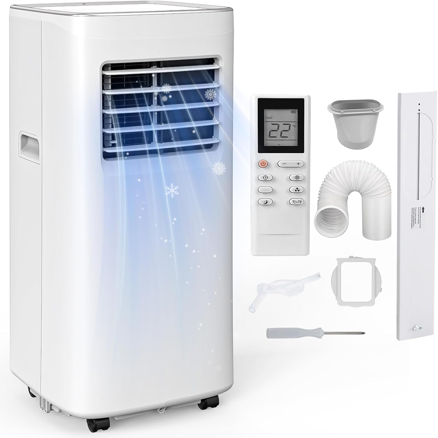 8500 BTU Portable Air Conditioners Cool Up to 360 Sq.Ft,3 IN 1 portable ac unit with Remote Control/LED Display/24Hrs Timer/Window Installation Kit & Screwdriver,White