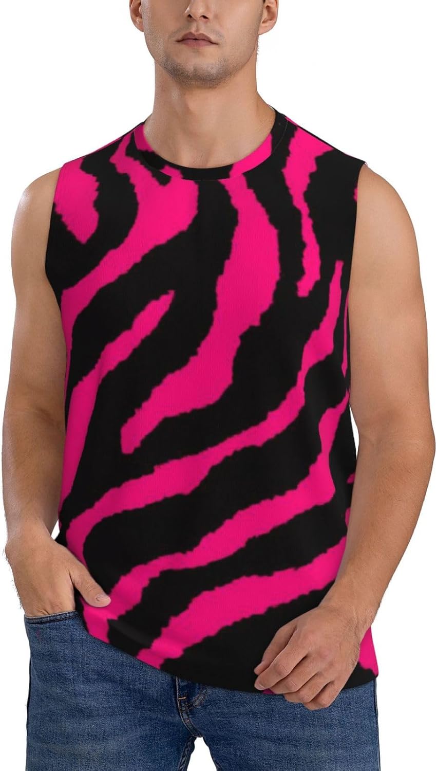 Zebra Tiger Leopard Pink Men' S Sport T-Shirt, Quick Dry Sleeveless T Shirt Vest Top for Running Gym Sport Fitness