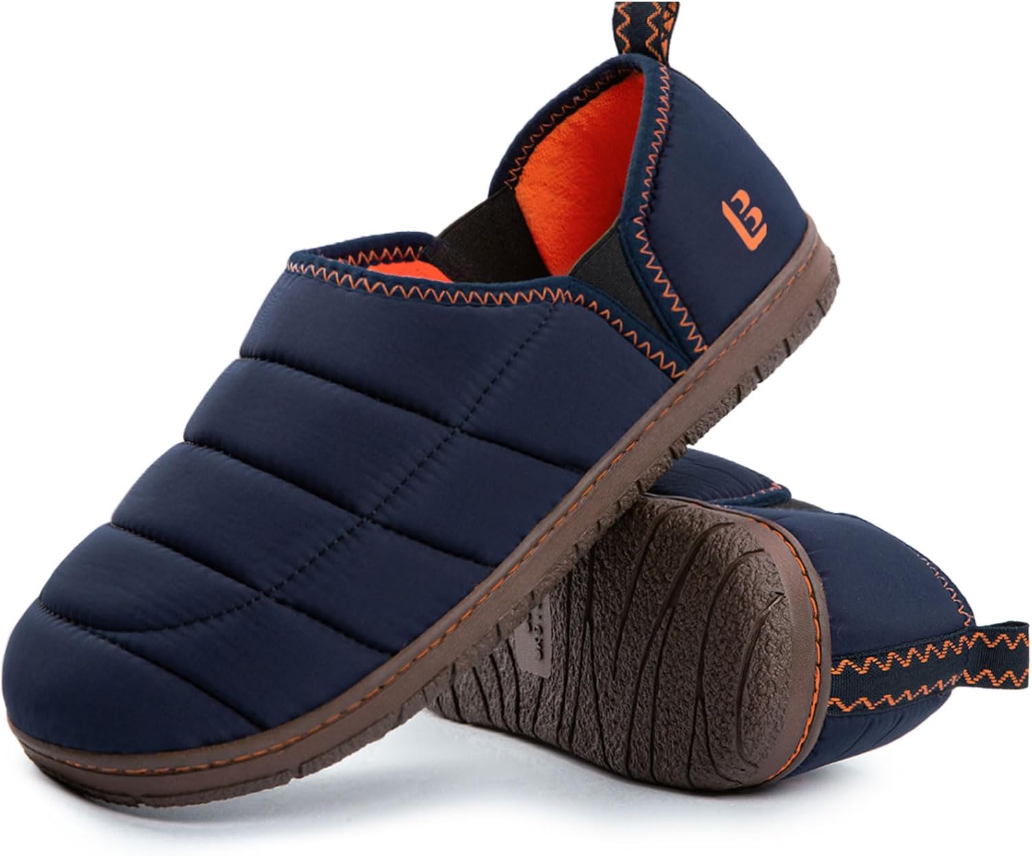 LongBay Men's Memory Foam Slippers with Warm Coral-Fleece Lining Non-Slip Indoor Outdoor House Shoes