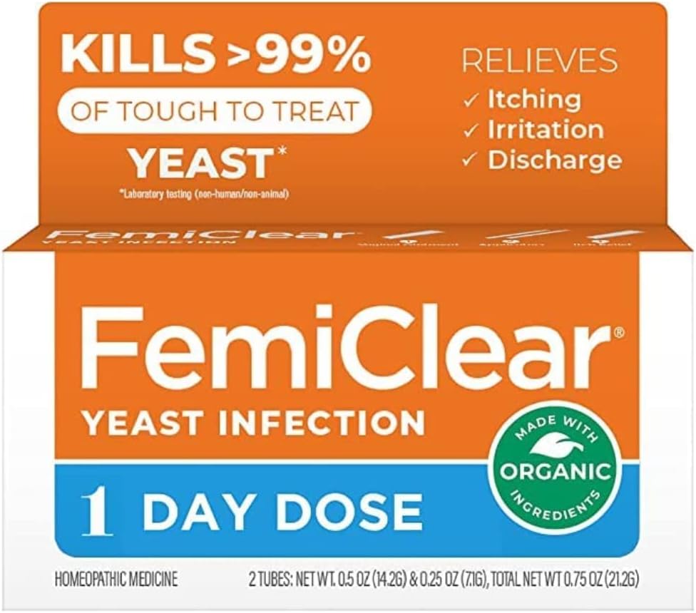 FemiClear 1-Day Dose Yeast Infection | Yeast Infection Relief | Homeopathic Solution for Feminine Health | 0.25oz Yeast Infection Ointment, 1 Applicator and 0.5oz Ointment
