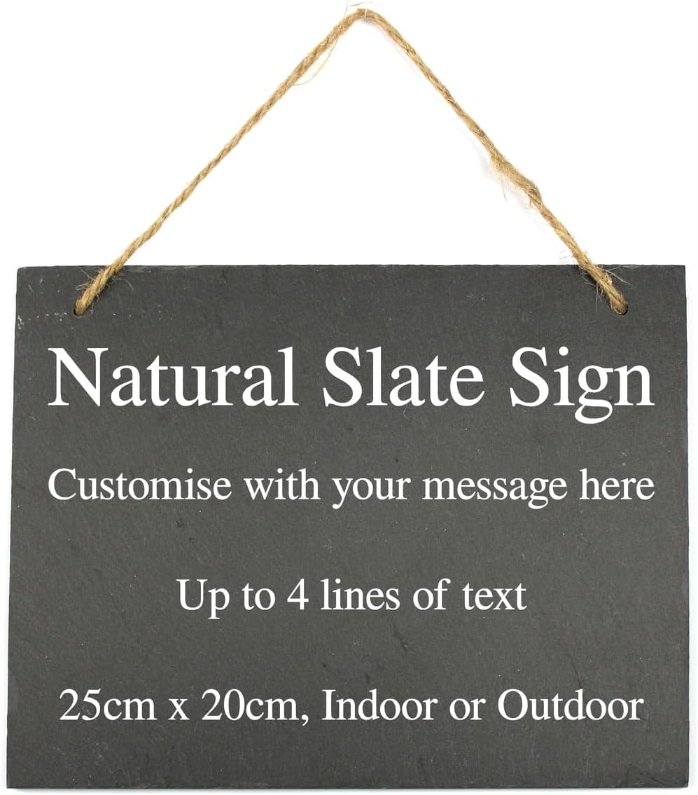 Personalised Large Hanging Slate Plaque/Sign - 25x20cm - Garden, Shed, House, Outdoor sign