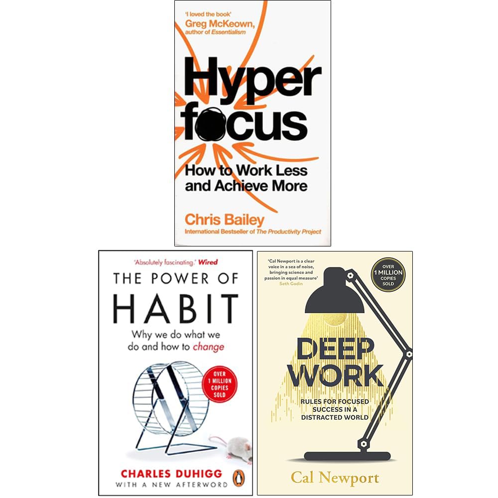 Hyperfocus, The Power of Habit, Deep Work 3 Books Collection Set