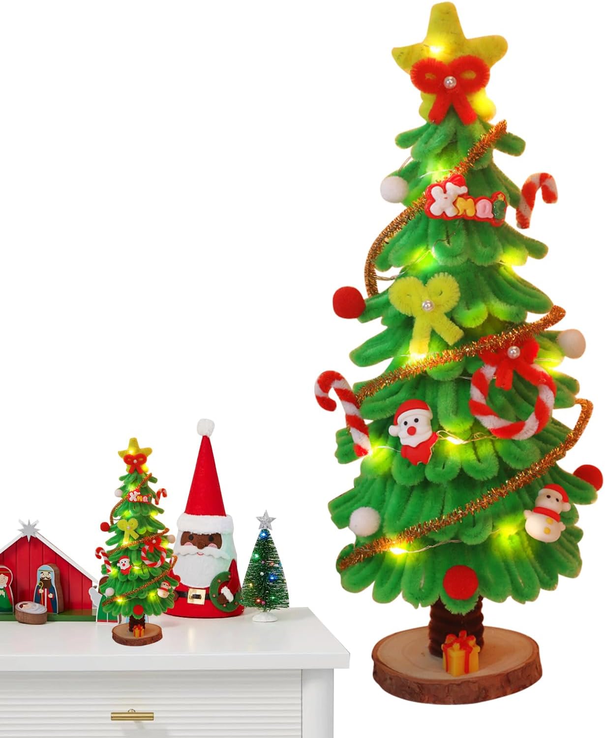 Christmas Ornament Crafts | Light up Christmas Tree Home Decor,Pipe Cleaners Art Set Party Decorations | for Family Girls Living Room Table Kitchen Office Mantel Shelf Entryway Fireplace Holiday Party