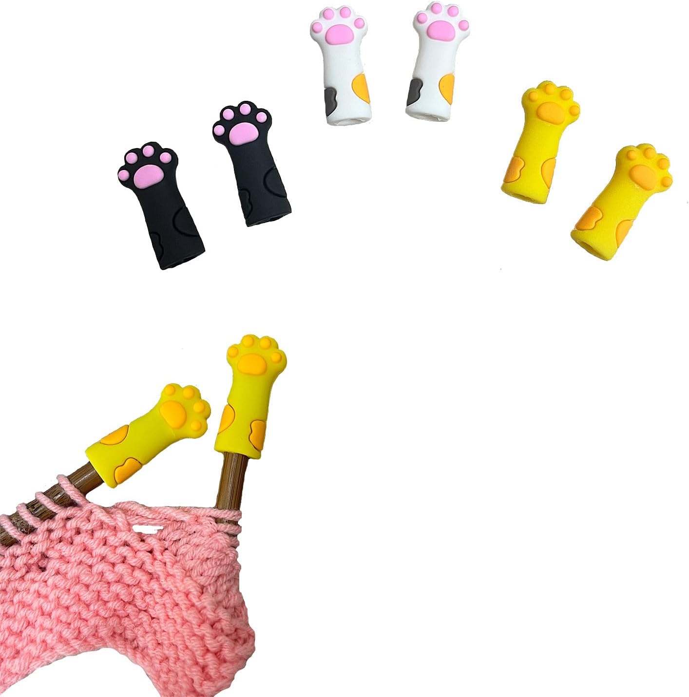SPANSEE 6 PCS Cat Paw Knitting Needles Stoppers, Knitting Needle Point Protectors, Stitch Stopper, Needle Minder, Knitting Accessories, Knitting Supplies fit Size 11-17 (8mm-12.75mm) Needles