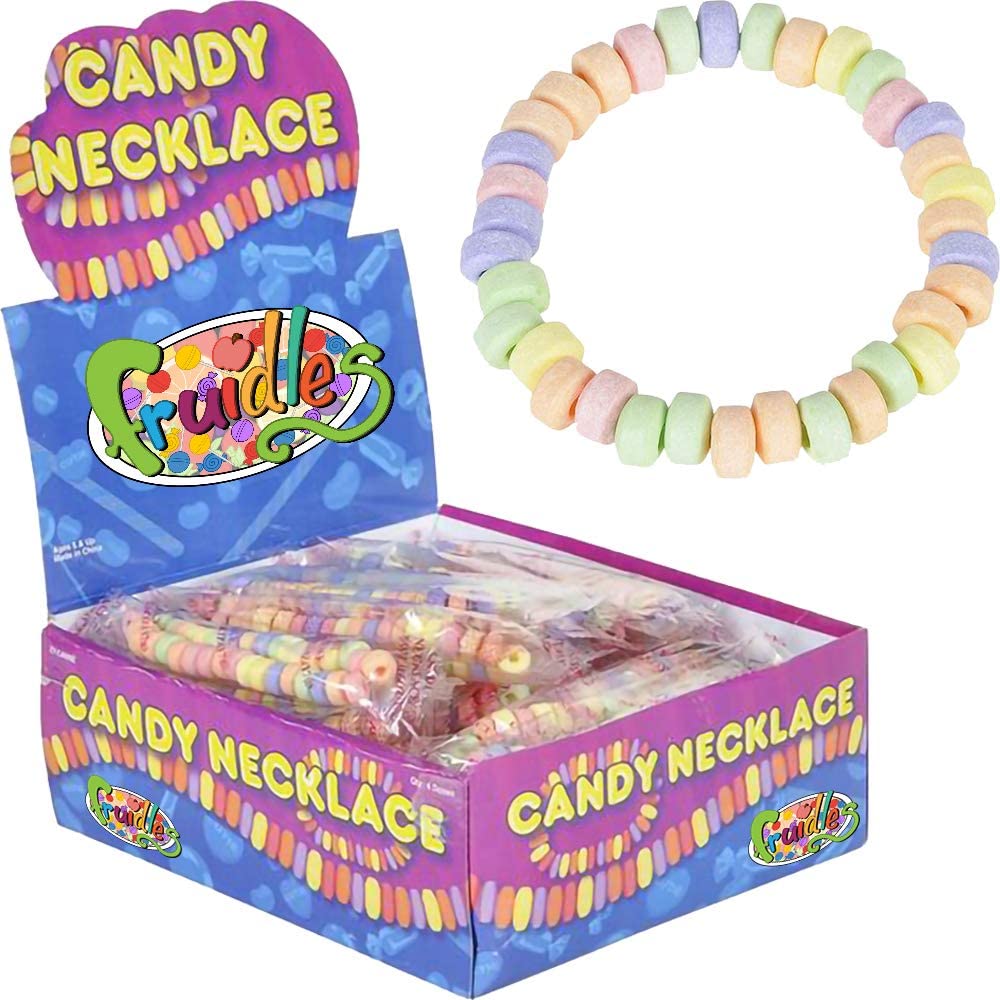 The Dreidel Company Stretchable Candy Necklace, Multicolor Fruit-Flavored Chewables for Party Favors (48-Pack)