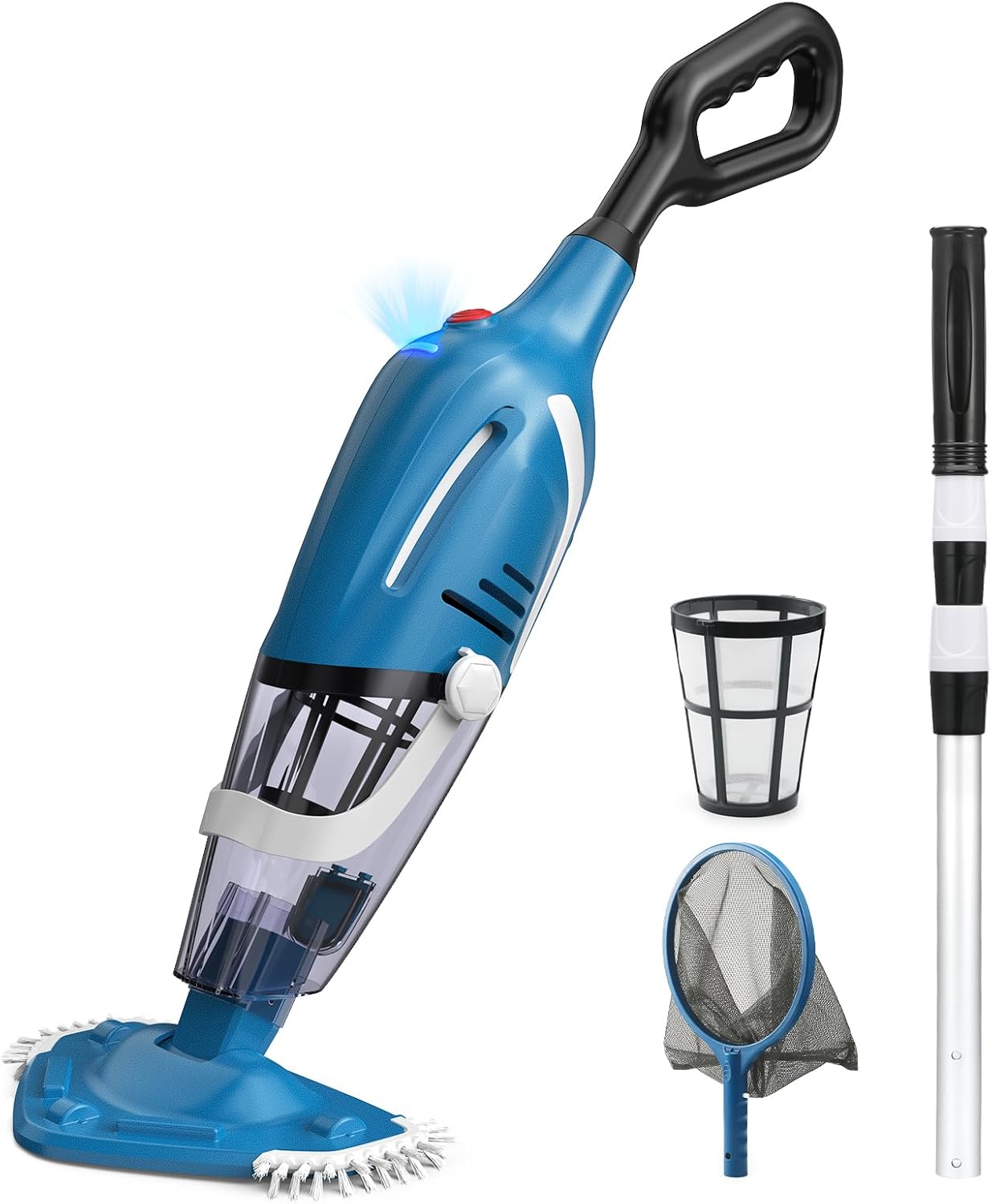 Pool Vacuum for Above Ground Pool, 2025 Upgraded Pool Vacuum with A Telescopic Pole, 18.5 Gal/Min Powerful Suction, 80Mins Runtime, Effortlessly Cleans Debris Underwater (Blue)