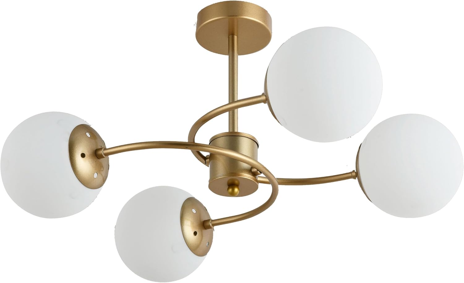 TEKLED Modern 4 Light Opla Glass Globe Sputnik Chandelier Gold Crescent Metal Semi Flush Mount Close to Ceiling Light | E27 Bulb Base | for Kitchen Island Living Bedroom Hallway (Bulb not Included)