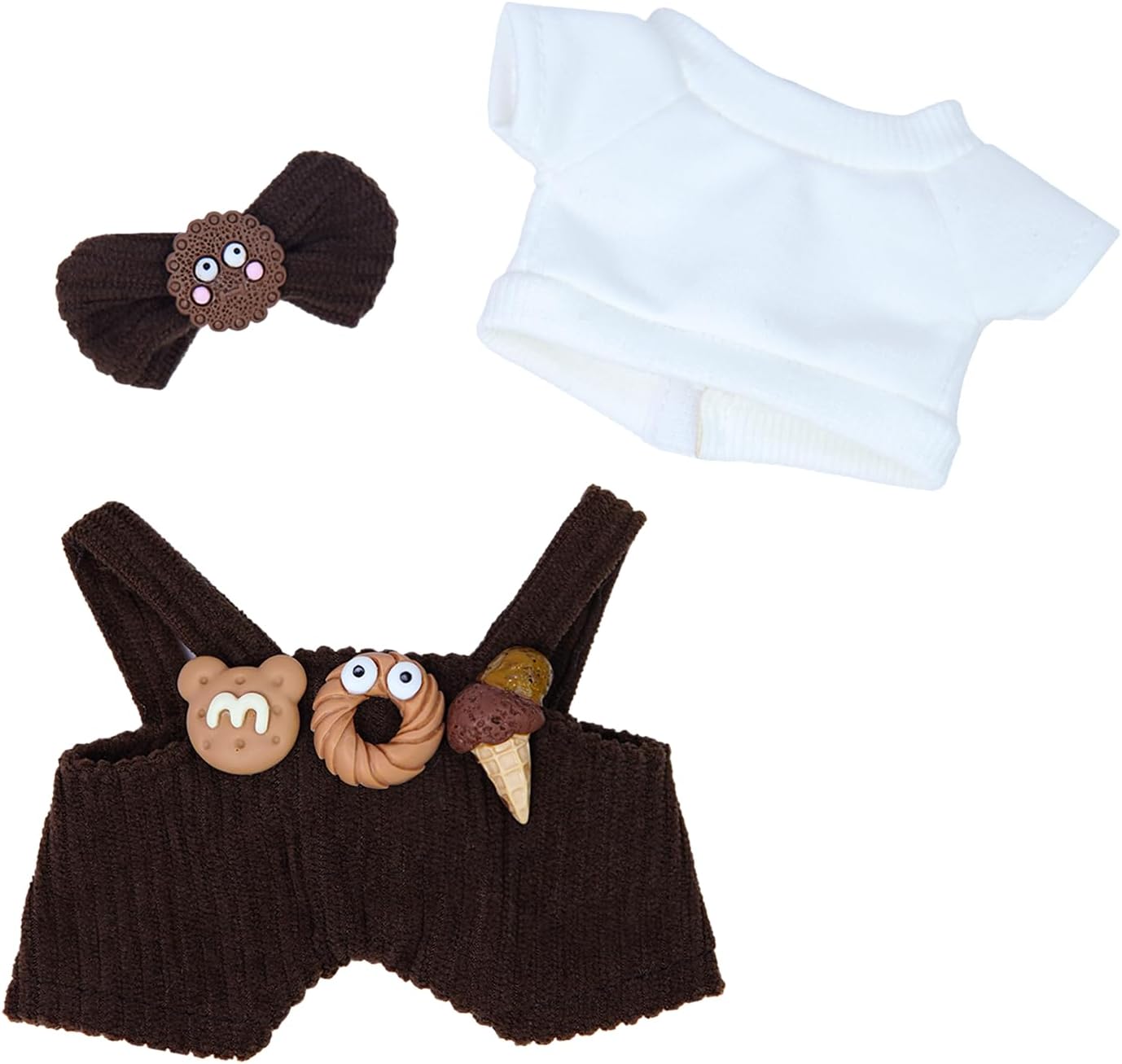 Vintage Charm La-bu Jumpsuit - Brown Corduroy Overalls with 3D Ice Cream & Cookie Patches (Fits 17cm Dolls) - Collector’s Display Outfit( Brown)