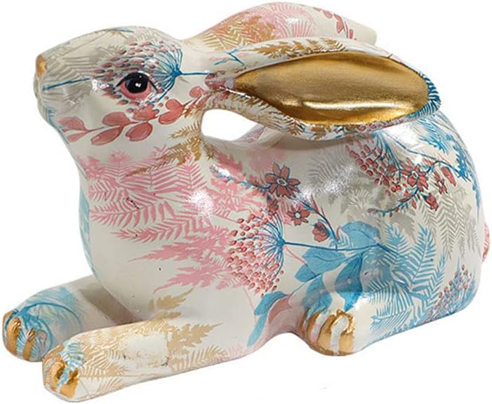 Cute Rabbit Statue Resin Bunny Sculpture Home Room Decorative Art Ornaments Painted Jade Rabbit Figurines Easter Decoration Gift