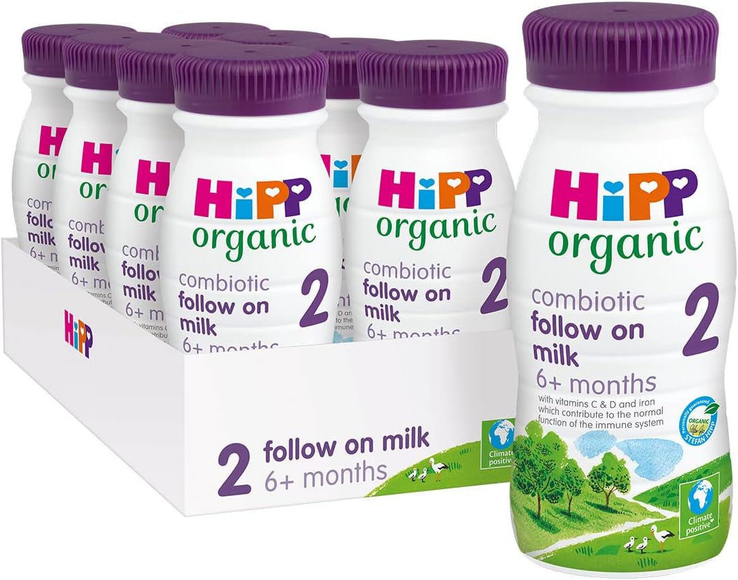 HiPP Organic 2 Follow on Baby Milk Ready to feed liquid formula, From 6 months 200ml (Pack of 8)