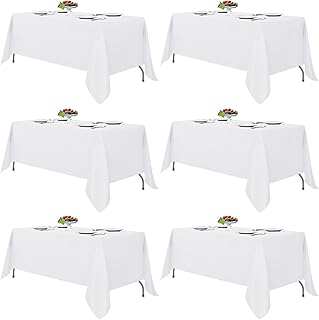 Fitable White Tablecloths for Rectangle Tables, 6 Pack - 70 x 120 Inches - Reusable and Washable Table Clothes for 6-8 Ft Tables, Polyester Fabric Table Covers for Wedding, Party, Banquet