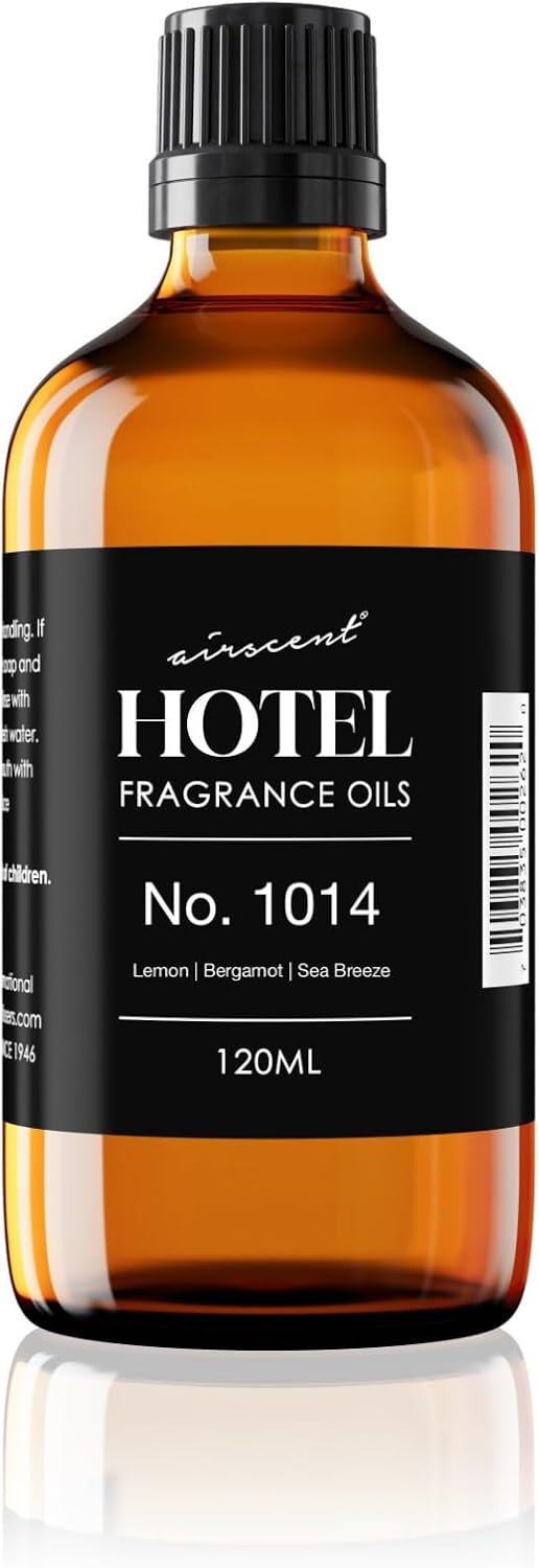 AirScent Hotel Diffuser Oil No. 1014 - Premium Fragrance Oil for Ultrasonic and Waterless Diffusers and Crafting - 120 mL, 4 fl oz Glass Dropper Bottle - Hotel Scent - Lemon, Bergamot & Sea Breeze
