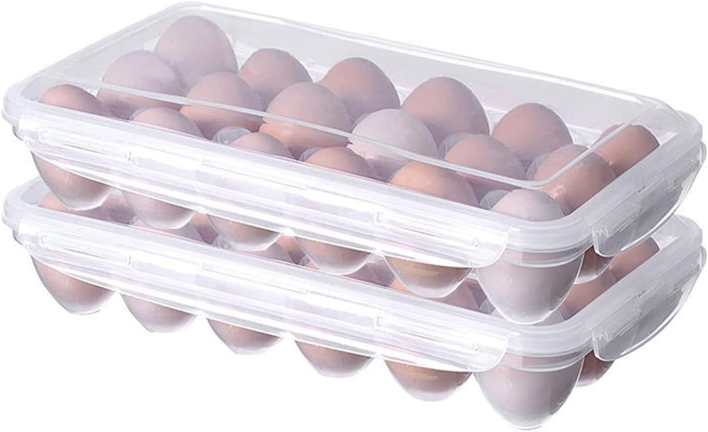 2 Pack Covered Egg Holders,Egg Holder For Fridge,egg Storage Container,Plastic Fridge Egg Trays,Deviled Egg Tray Carrier with Lid Fits 18X2 Eggs(36 Eggs）