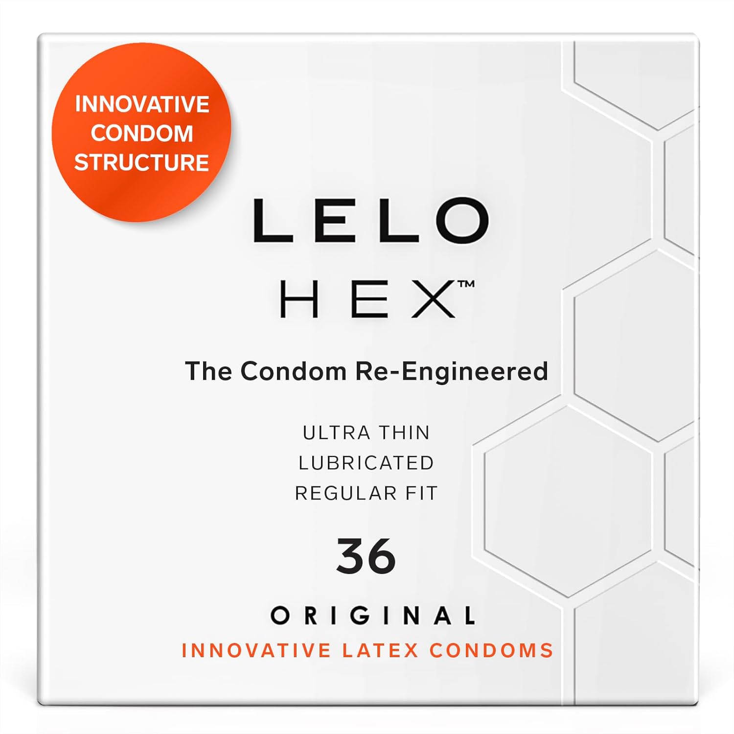 LELO HEX Original Ultra Thin Condoms with Increased Strength, Male Condom, Lubricated Condoms for Men, 2.12-Inch/54 mm Diameter (36 Pack)